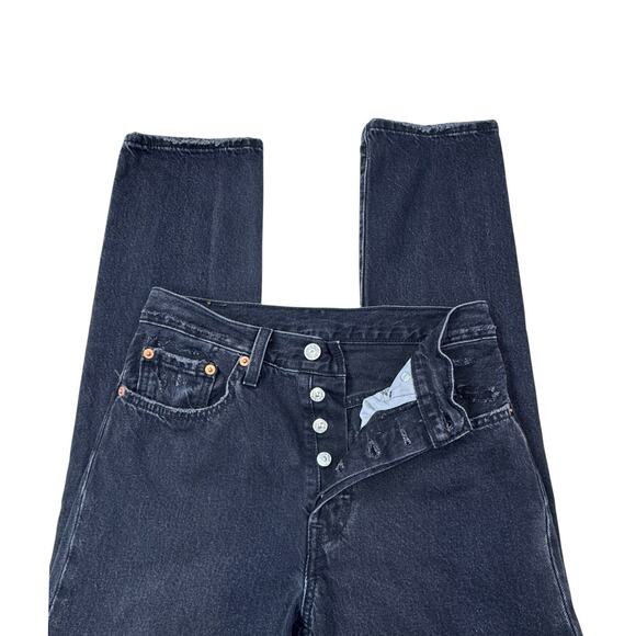 Levi's 501 Skinny Jeans 26x30 Washed Black Distressed - Picture 2 of 9